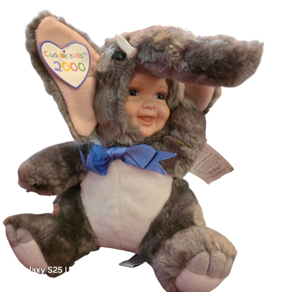 Geppeddo Porcelain Cuddle Kids Aaron Elephant Doll NWT